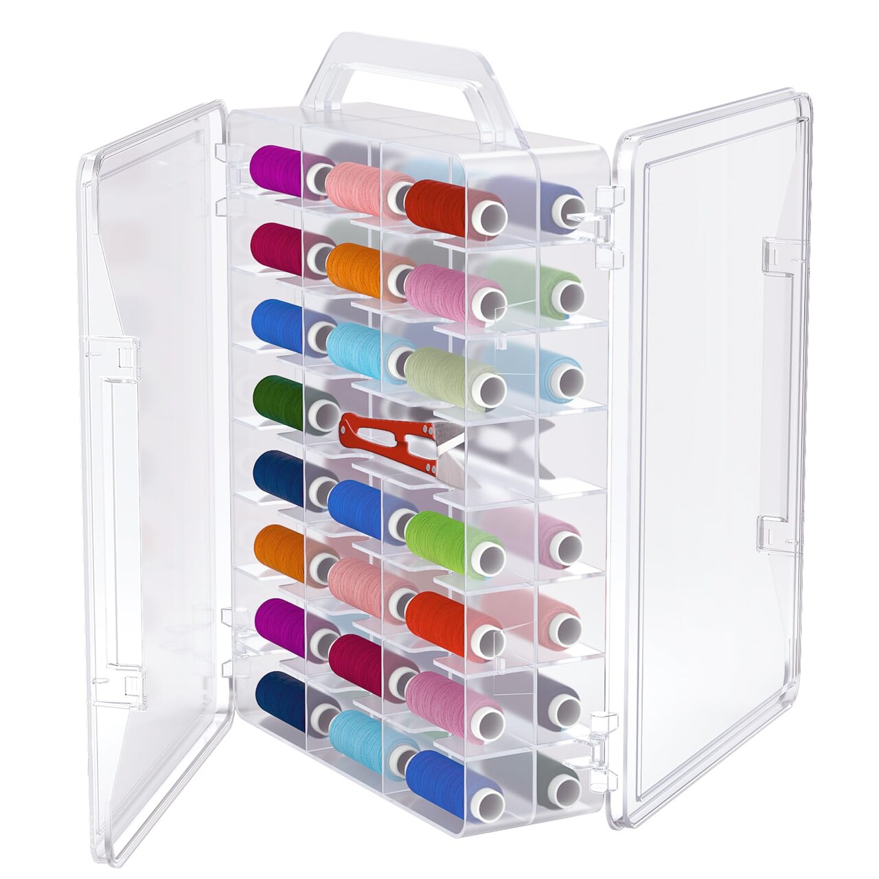 46 Grids Sewing Organizer, Double Sided Thread Box Storage, Portable Clear Plastic Organizer Box for Embroidery and Sewing Threads, Embroidery Floss, Crafts, Small Toys (Clear,1 Pack)